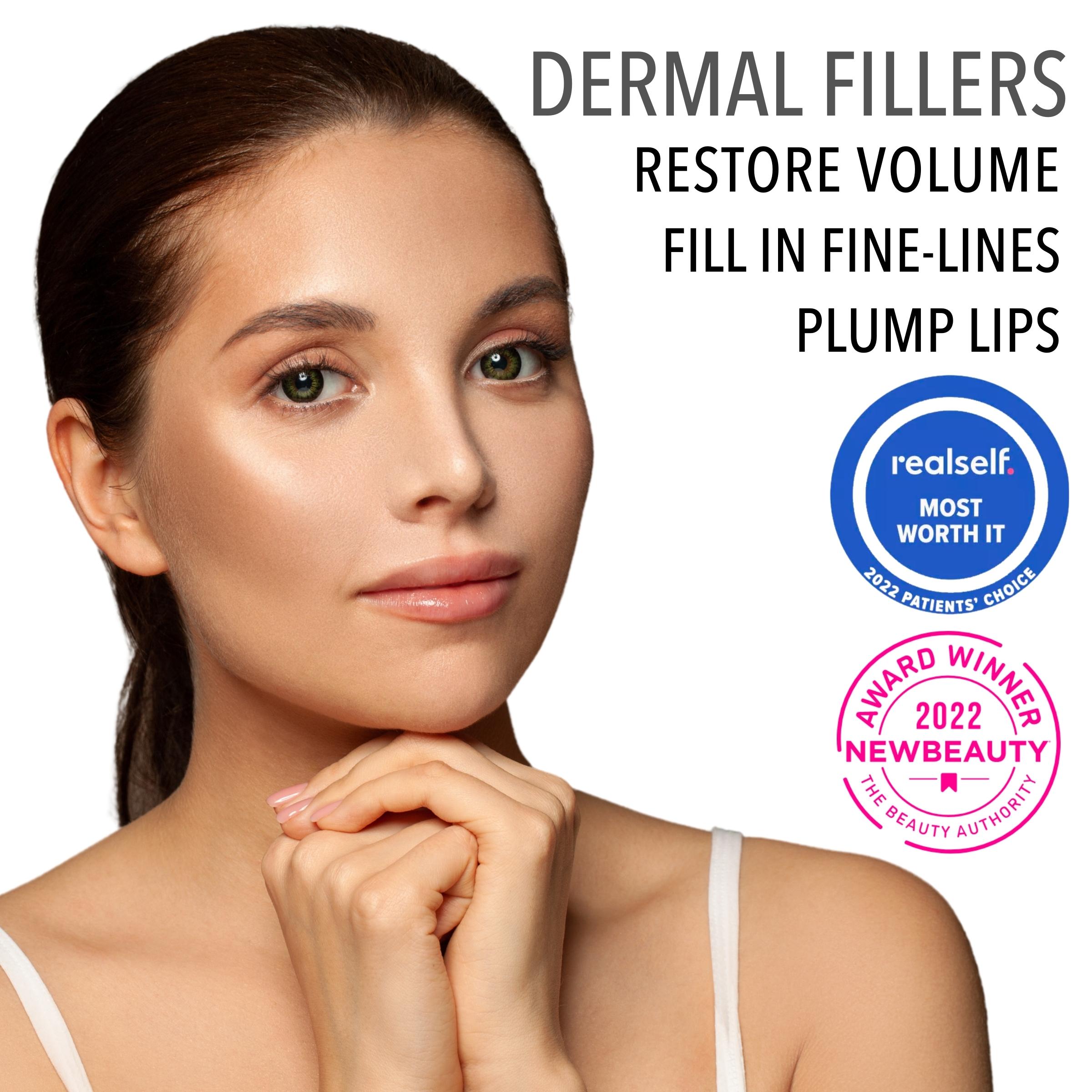 Young woman with a rejuvenated face promoting Juvéderm and Restylane fillers